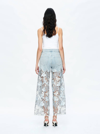 HIGH RISE WIDE LEG JEANS WITH LACE